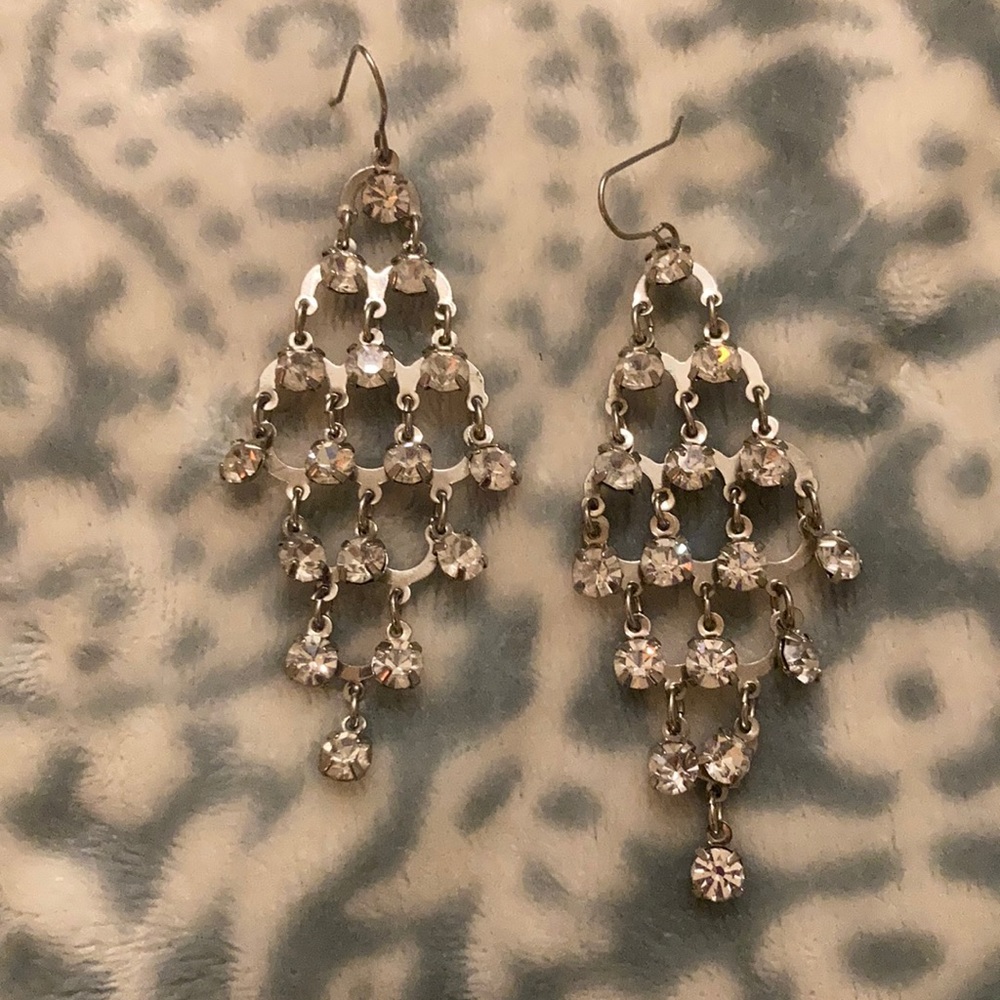 Faux silver and rhinestones dangle earrings